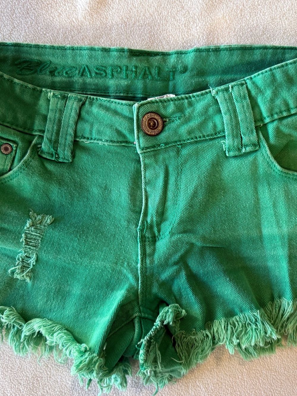 Asphalt Bright Green Frayed Hem Women’s Denim Shorts